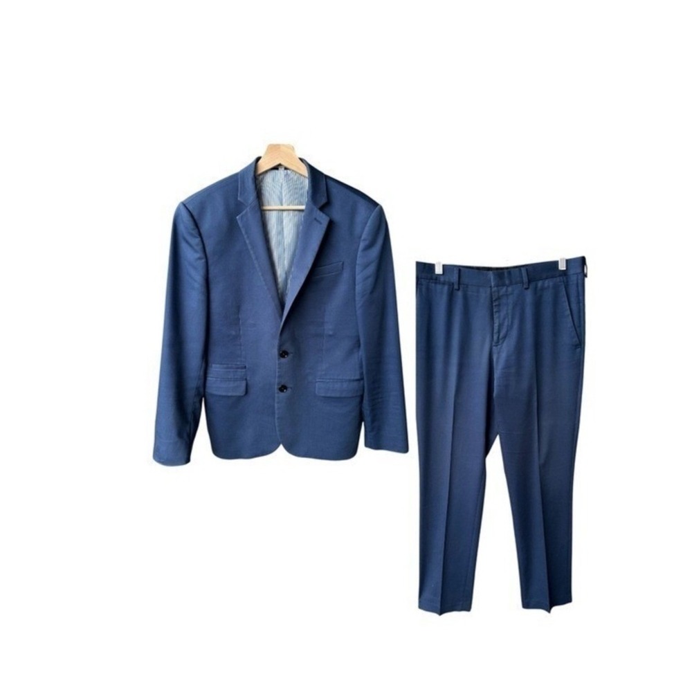 Express Suit Set Blazer Pants Photographer Fitted Blue 30x32 Mens 38 Short